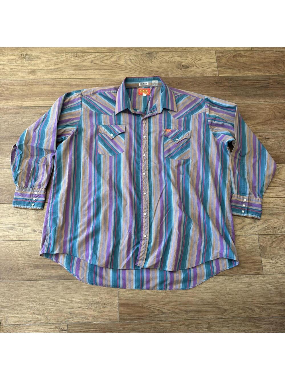 Vintage 90s Western Ely Plains Big Man Stripe Snap Shirt